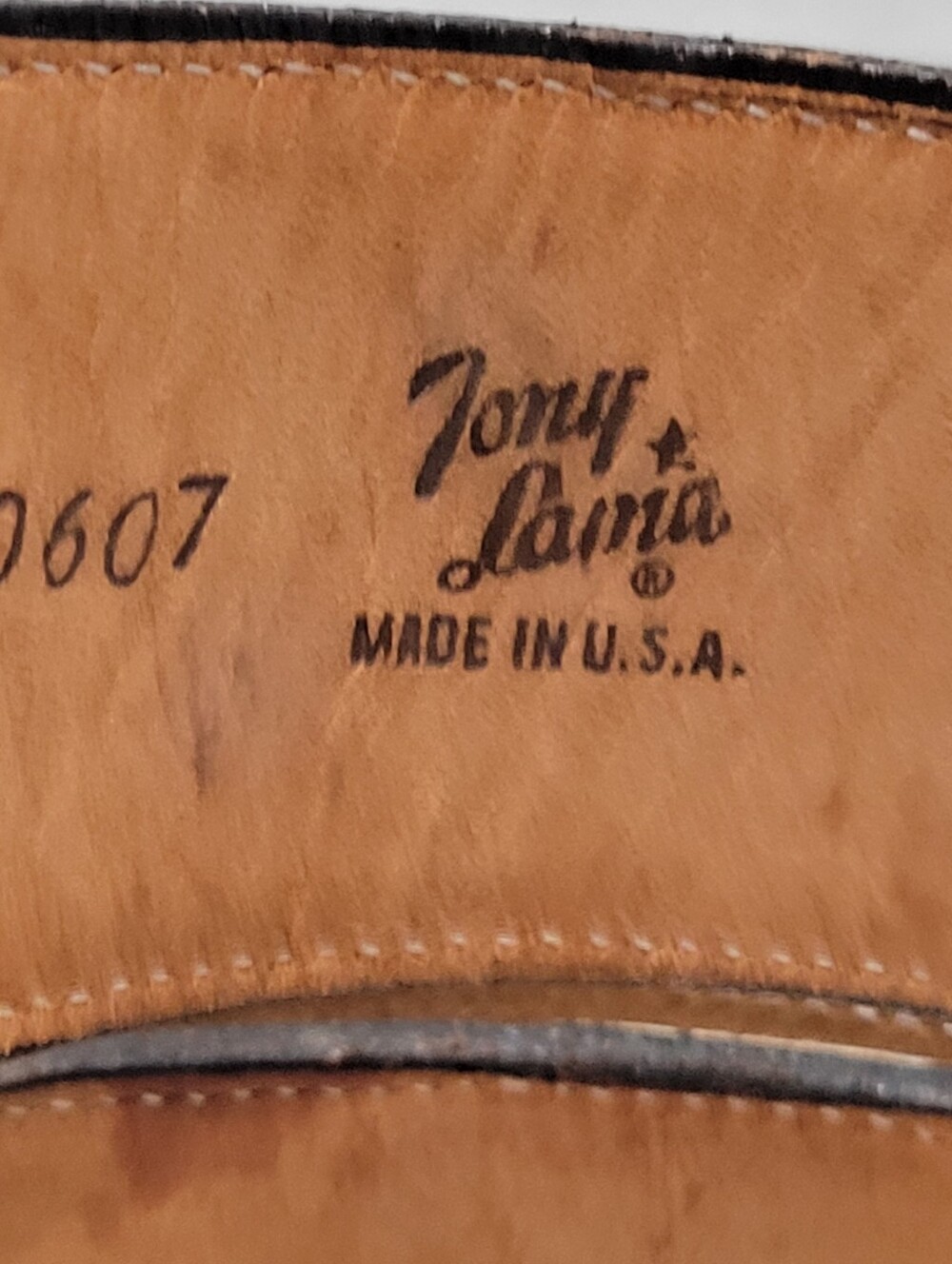 Tony Lama Mens Western Cowboy Leather Belt 46 Blue Grey Cowhide Leather W Buckle - Picture 4 of 16